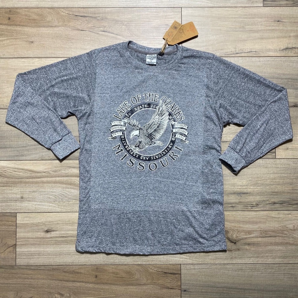 US Vintage Mens Lake Of The Ozarks Missouri‎ Long Sleeve Graphic Shirt L Silver